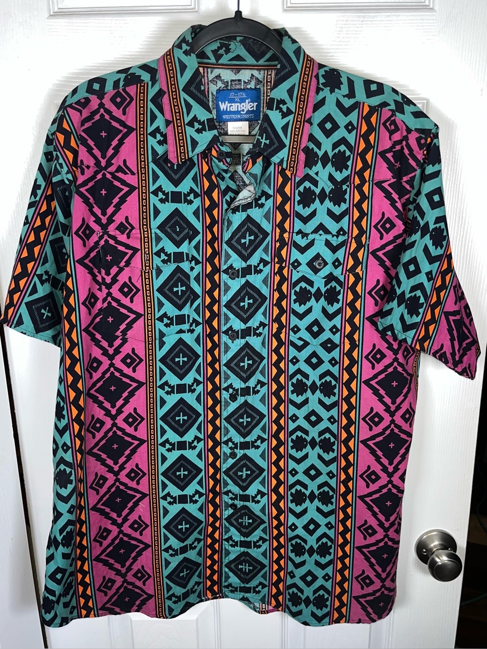 Men’s Vintage Wrangler Short Sleeve Button Navajo Aztec Shirt XL 17-17.5 1/2